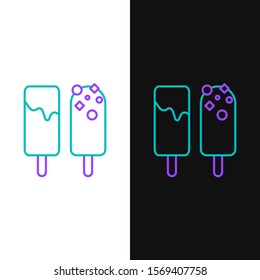 Green and purple line Ice cream icon isolated on white and black background. Sweet symbol.  Vector Illustration