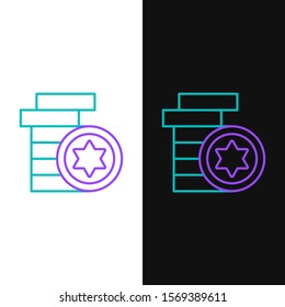 Green and purple line Jewish coin icon isolated on white and black background. Currency symbol.  Vector Illustration