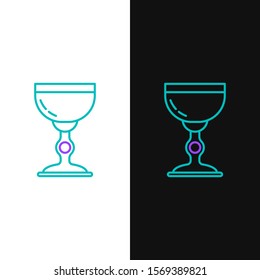Green and purple line Jewish goblet icon isolated on white and black background. Jewish wine cup for kiddush. Kiddush cup for Shabbat.  Vector Illustration