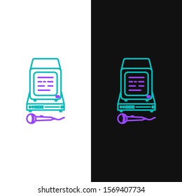 Green and purple line Karaoke icon isolated on white and black background. Microphone and monitor.  Vector Illustration