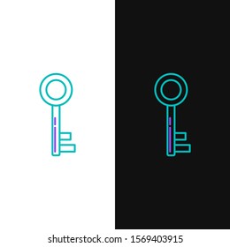 Green and purple line Key icon isolated on white and black background.  Vector Illustration