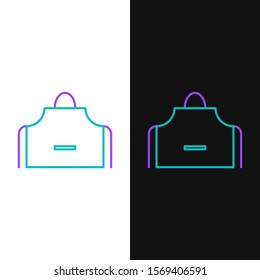 Green and purple line Kitchen apron icon isolated on white and black background. Chef uniform for cooking.  Vector Illustration