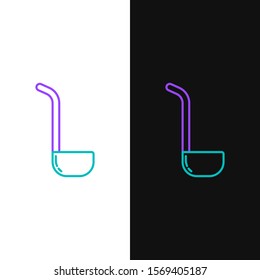 Green and purple line Kitchen ladle icon isolated on white and black background. Cooking utensil. Cutlery spoon sign.  Vector Illustration