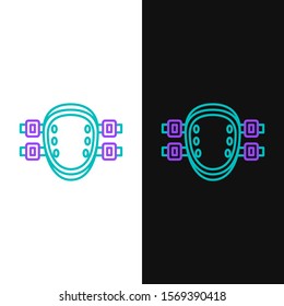 Green and purple line Knee pads icon isolated on white and black background. Extreme sport. Sport equipment. Skateboarding, bicycle, roller skating protective gear.  Vector Illustration
