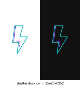 Green and purple line Lightning bolt icon isolated on white and black background. Flash sign. Charge flash icon. Thunder bolt. Lighting strike.  Vector Illustration