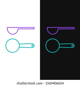 Green and purple line Measuring spoon icon isolated on white and black background.  Vector Illustration
