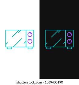 Green and purple line Microwave oven icon isolated on white and black background. Home appliances icon.  Vector Illustration