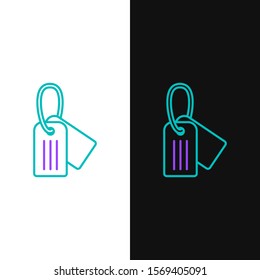 Green and purple line Military dog tag icon isolated on white and black background. Identity tag icon. Army sign.  Vector Illustration