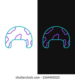 Green and purple line Military helmet icon isolated on white and black background. Army hat symbol of defense and protect. Protective hat.  Vector Illustration