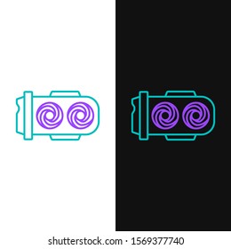 Green and purple line Mining farm icon isolated on white and black background. Cryptocurrency mining, blockchain technology, digital money market, cryptocoin wallet.  Vector Illustration