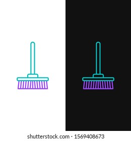 Green and purple line Mop icon isolated on white and black background. Cleaning service concept.  Vector Illustration