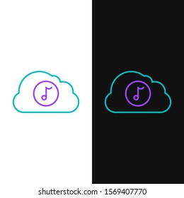 Green and purple line Music streaming service icon isolated on white and black background. Sound cloud computing, online media streaming, online song, audio wave.  Vector Illustration