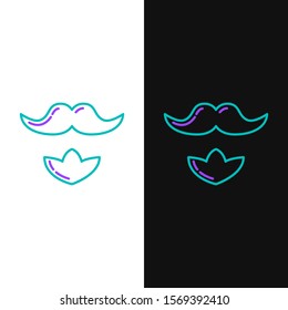 Green and purple line Mustache and beard icon isolated on white and black background. Barbershop symbol. Facial hair style.  Vector Illustration