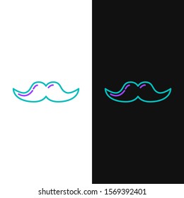 Green and purple line Mustache icon isolated on white and black background. Barbershop symbol. Facial hair style.  Vector Illustration