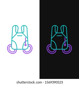 Green and purple line Parachute icon isolated on white and black background. Extreme sport. Sport equipment.  Vector Illustration