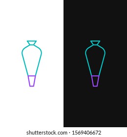 Green and purple line Pastry bag for decorate cakes with cream icon isolated on white and black background. Kitchenware and utensils.  Vector Illustration