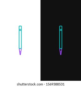 Green and purple line Pencil with eraser and line icon isolated on white and black background. Drawing and educational tools. School office symbol.  Vector Illustration