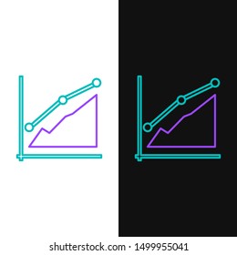 Green and purple line Pie chart infographic icon isolated on white and black background. Diagram chart sign.  Vector Illustration