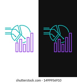 Green and purple line Pie chart infographic icon isolated on white and black background. Diagram chart sign.   Vector Illustration