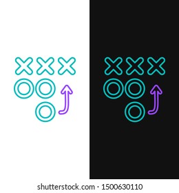 Green and purple line Planning strategy concept icon isolated on white and black background. Soccer or american football cup formation and tactic.  Vector Illustration