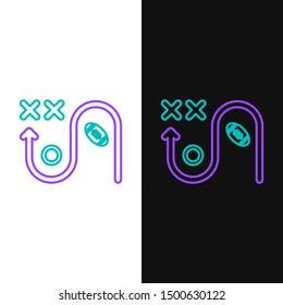 Green and purple line Planning strategy concept icon isolated on white and black background. Soccer or american football cup formation and tactic.  Vector Illustration