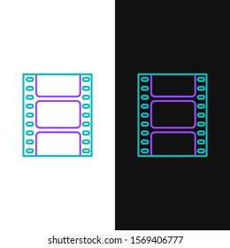 Green and purple line Play Video icon isolated on white and black background. Film strip sign.  Vector Illustration