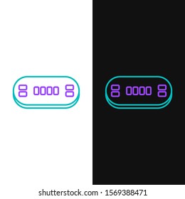 Green and purple line Poker table icon isolated on white and black background.  Vector Illustration
