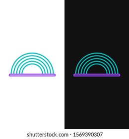 Green and purple line Rainbow with clouds icon isolated on white and black background.  Vector Illustration