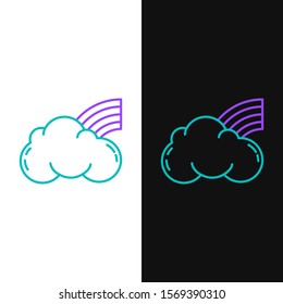 Green and purple line Rainbow with clouds icon isolated on white and black background.  Vector Illustration