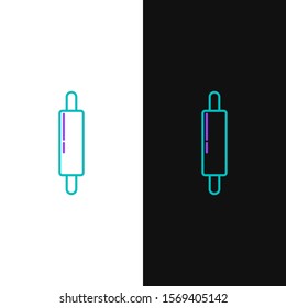 Green and purple line Rolling pin icon isolated on white and black background.  Vector Illustration