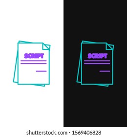Green and purple line Scenario icon isolated on white and black background. Script reading concept for art project, films, theaters.  Vector Illustration
