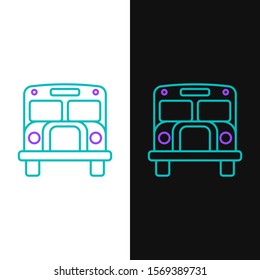Green and purple line School Bus icon isolated on white and black background. Public transportation symbol.  Vector Illustration