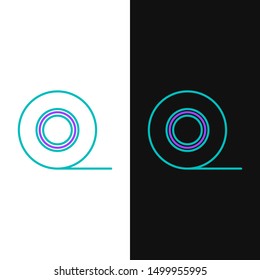 Green and purple line Scotch icon isolated on white and black background. Roll of adhesive tape for work and repair. Sticky packing tape. Office tool and stuff.  Vector Illustration