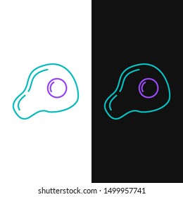Green and purple line Scrambled eggs icon isolated on white and black background. Home cooked food, fried egg, healthy breakfast, omelet icon.  Vector Illustration