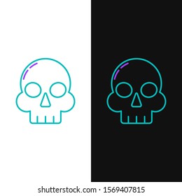 Green and purple line Skull icon isolated on white and black background. Happy Halloween party.  Vector Illustration