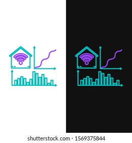 Green and purple line Smart home with wi-fi icon isolated on white and black background. Remote control.  Vector Illustration