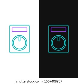 Green and purple line Smart home icon isolated on white and black background. Remote control.  Vector Illustration