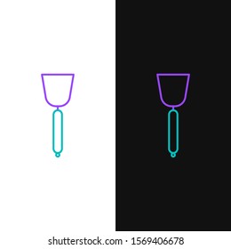 Green and purple line Spatula icon isolated on white and black background. Kitchen spatula icon. BBQ spatula sign. Barbecue and grill tool.  Vector Illustration