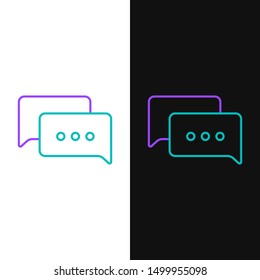 Green and purple line Speech bubble chat icon isolated on white and black background. Message icon. Communication or comment chat symbol.  Vector Illustration