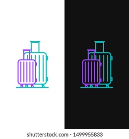 Green and purple line Suitcase for travel icon isolated on white and black background. Traveling baggage sign. Travel luggage icon.  Vector Illustration