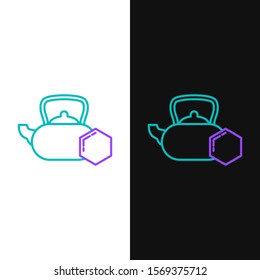 Green and purple line Tea kettle with honey icon isolated on white and black background. Sweet natural food.  Vector Illustration