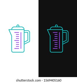 Green and purple line Teapot icon isolated on white and black background.  Vector Illustration