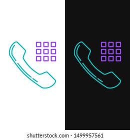 Green and purple line Telephone handset icon isolated on white and black background. Phone sign.  Vector Illustration