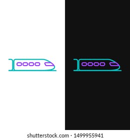 Green and purple line Train icon isolated on white and black background. Public transportation symbol. Subway train transport. Metro underground.  Vector Illustration