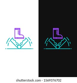 Green and purple line Trap hunting icon isolated on white and black background.  Vector Illustration