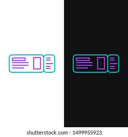 Green and purple line Travel ticket icon isolated on white and black background. Train, ship, plane, tram, bus transport. Travel service concept.  Vector Illustration