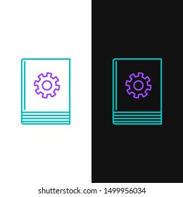 Green and purple line User manual icon isolated on white and black background. User guide book. Instruction sign. Read before use.  Vector Illustration