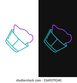 Green and purple line Veterinary clinic symbol icon isolated on white and black background. Cat veterinary care. Pet First Aid sign.  Vector Illustration