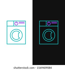 Green and purple line Washer icon isolated on white and black background. Washing machine icon. Clothes washer - laundry machine. Home appliance symbol.  Vector Illustration