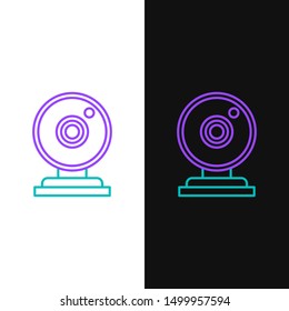 Green and purple line Web camera icon isolated on white and black background. Chat camera. Webcam icon.  Vector Illustration